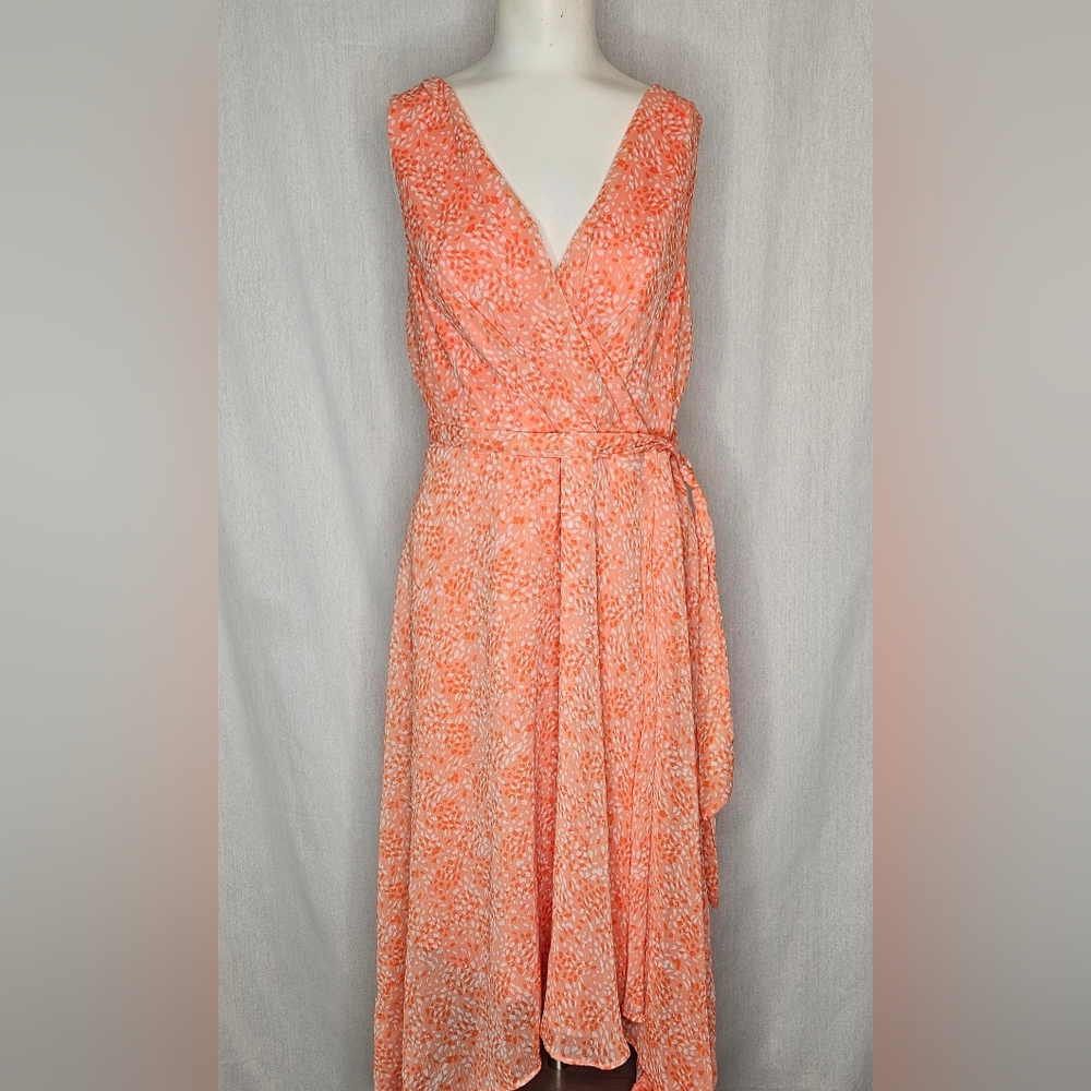 DKNY Coral Orange & White Floral Formal Dress Nordstrom Size 16 NWOT - Picture 7 of 10